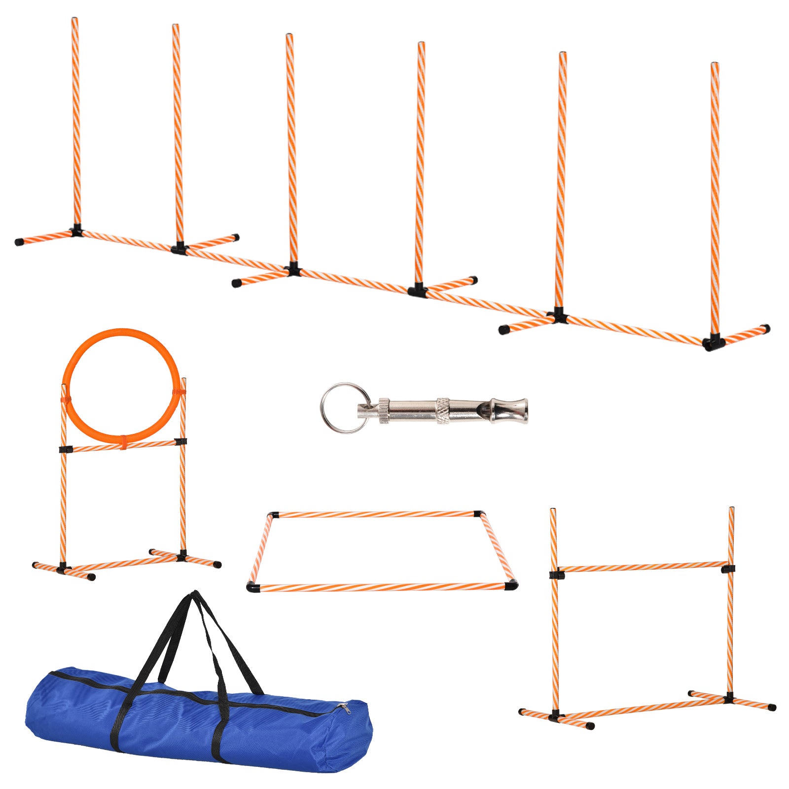 PawHut Dog Agility Training Kit, Pet Play Run Jump Equipment, Adjustable Height Hurdle Bar, Jump Ring, Square Pause Box with Carry Bag