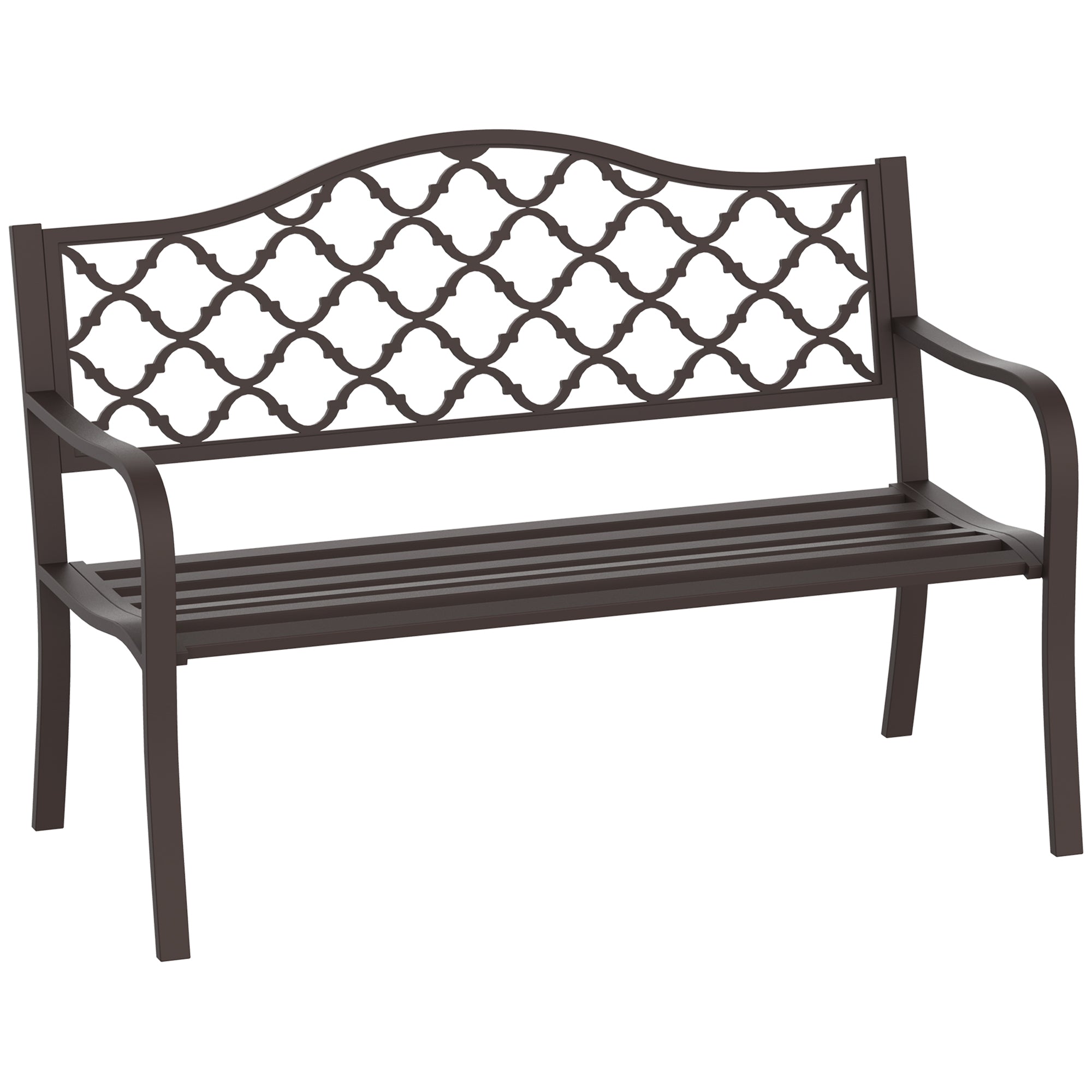 Outsunny  Outdoor Garden Bench Antique Style Cast Iron 2 Seater Patio Porch Park Loveseat Chair Seater - Brown