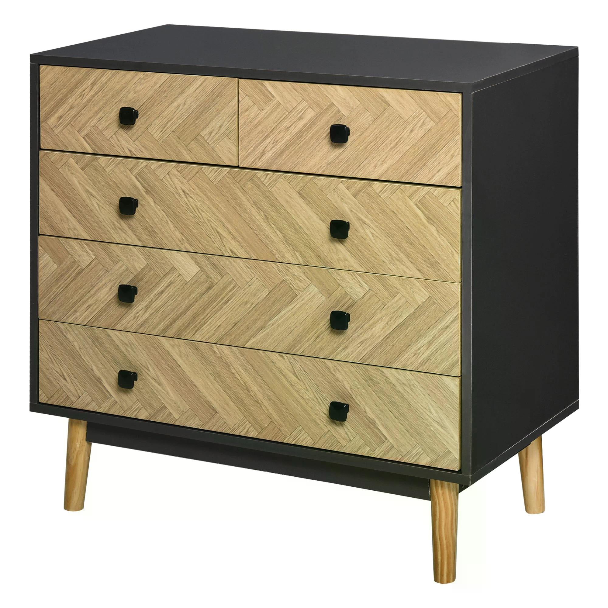 HOMCOM Chest of Drawers, 5-Drawer Storage Cabinet with Metal Handles, Freestanding Dresser for Bedroom or Living Room