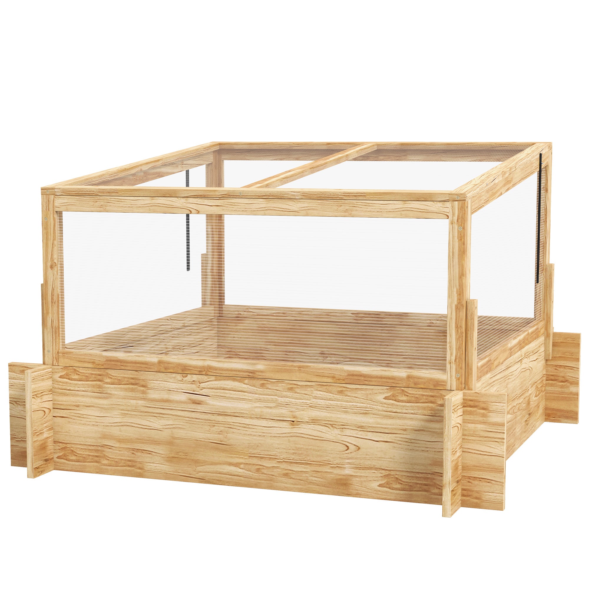 Outsunny Elevated Planter with Greenhouse: Wooden Box with Openable Top for Veggies, Flowers, and Herbs