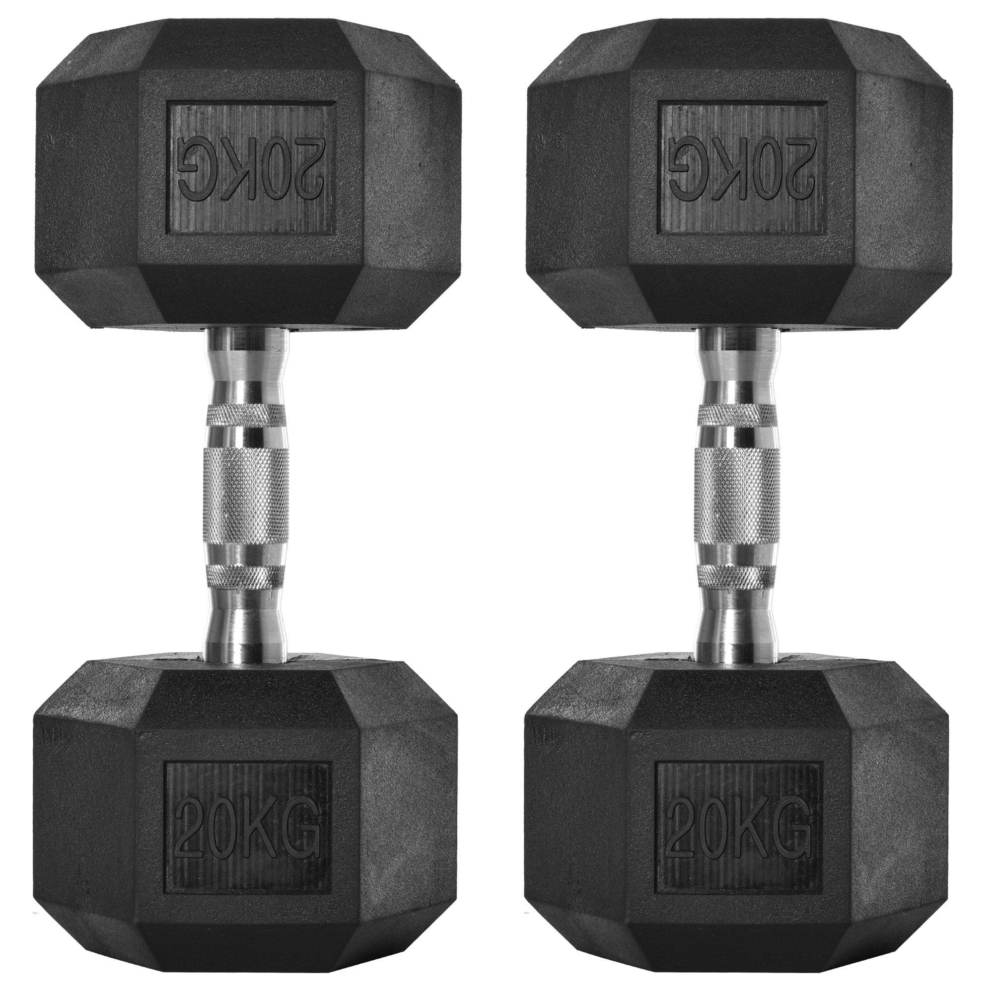 HOMCOM Hexagonal Dumbbells: 2x20kg Portable Hand Weights for Home Gym Fitness, Black Rubber