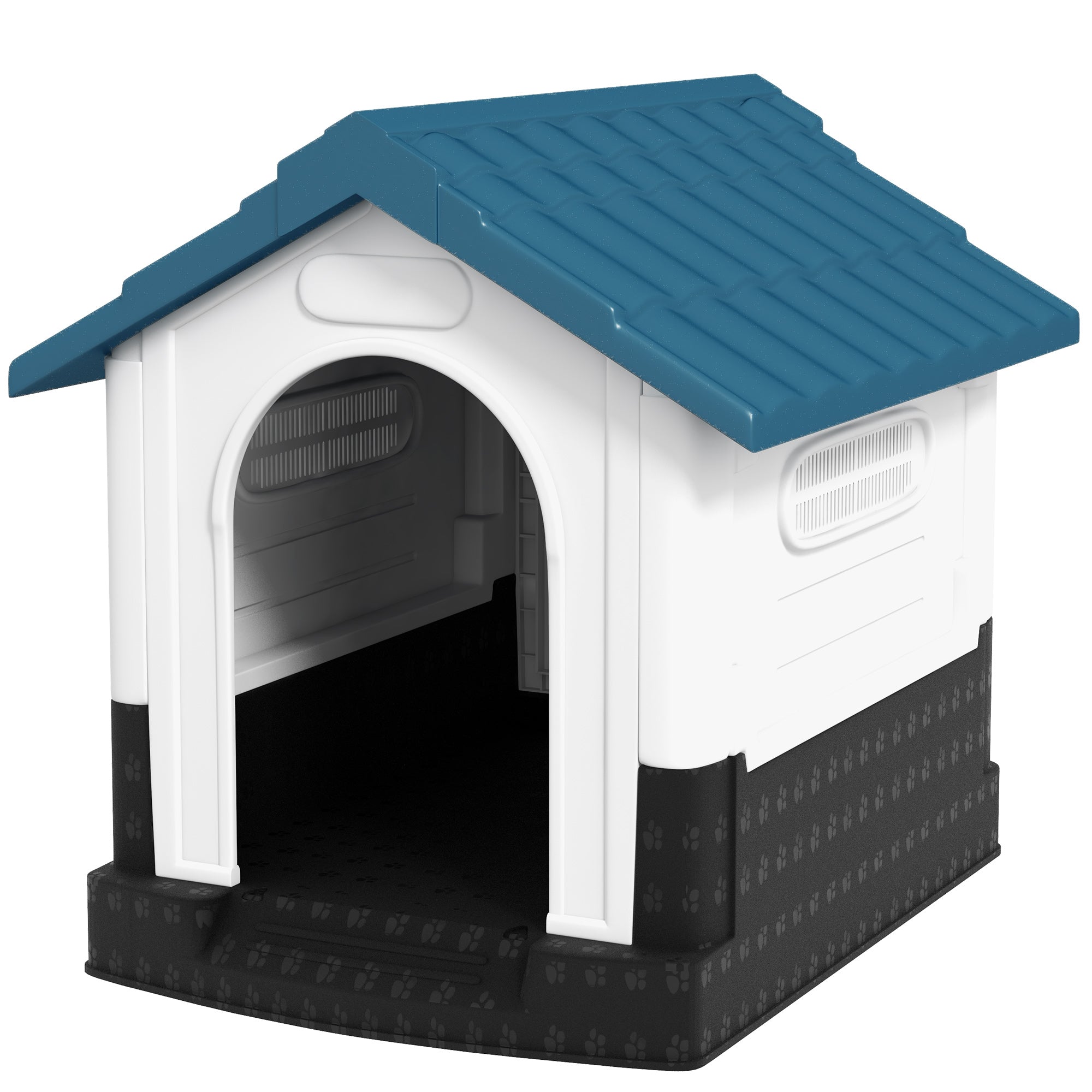 PawHut Plastic Dog Kennel with Windows, for Garden Patio, Miniature and Small Dogs, 80 x 69 x 76cm - Blue