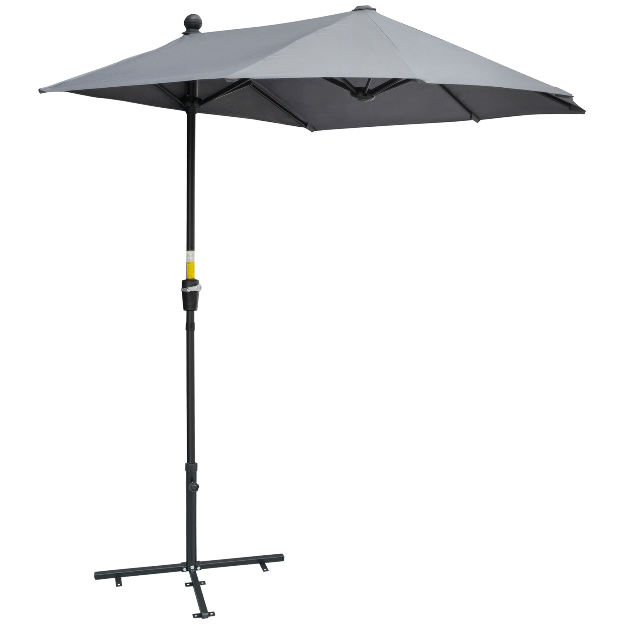 Outsunny 2m Half Parasol Market Umbrella Garden Balcony Parasol with Crank Handle, Cross Base, Double-Sided Canopy, Dark Grey