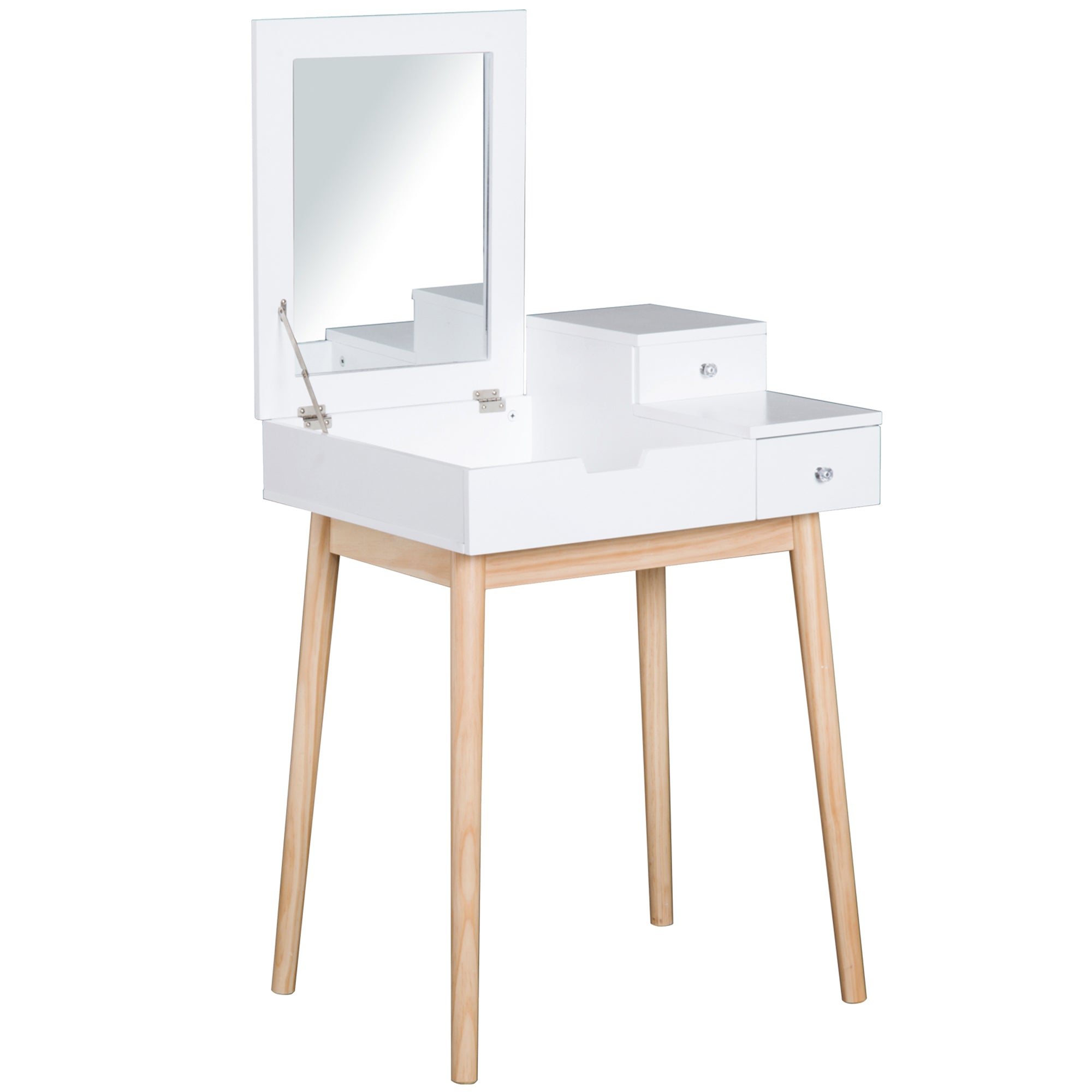 HOMCOM MDF,Pine Dressing Table Desk Flip-up Mirror Multi-purpose 2 Drawers Modern - White