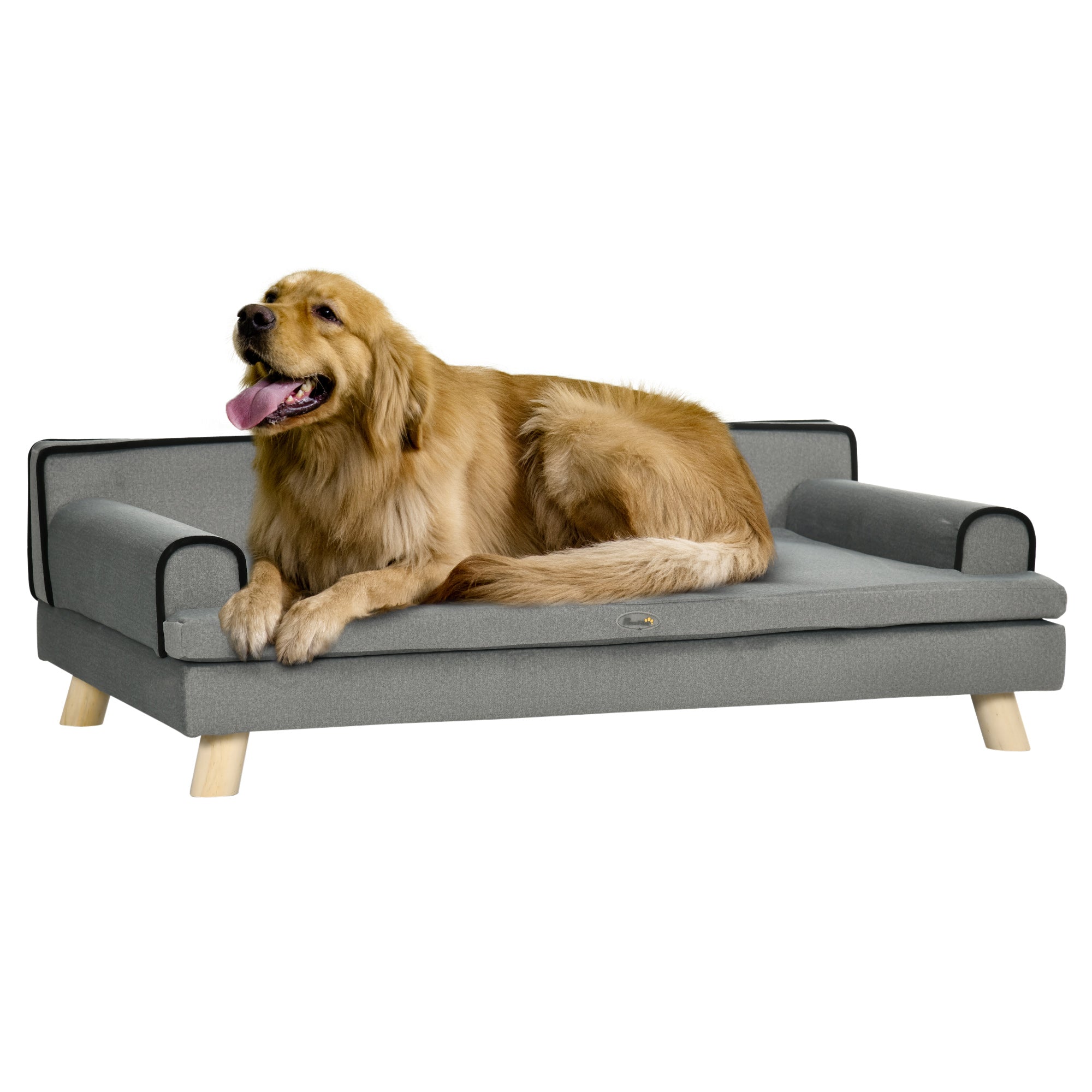 PawHut Dog Sofa with Water-resistant Fabric, Pet Chair Bed for Large, Medium Dogs, Grey, 100 x 62 x 32 cm