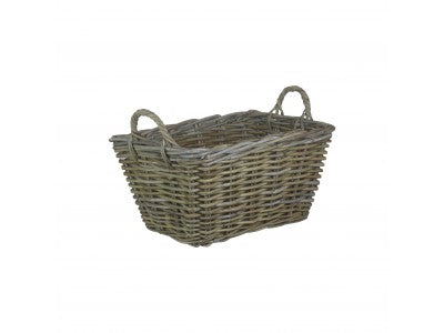 SMALL RECTANGULAR GREY RATTAN FLOOR STORAGE