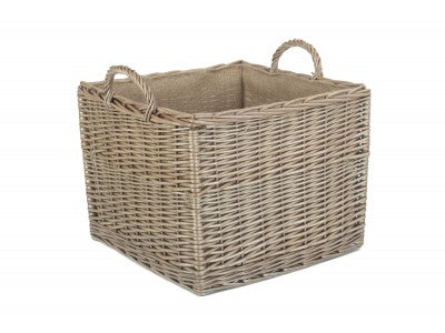 LARGE SQUARE LINED WICKER LOG / STORAGE BASKET