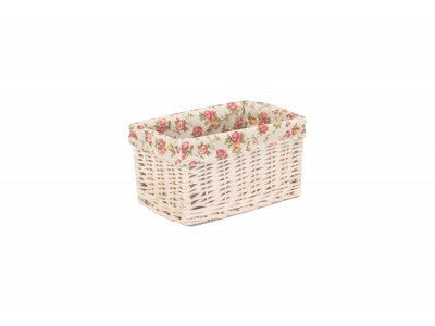 SMALL WHITE WASH STORAGE BASKET with GARDEN ROSE LINING