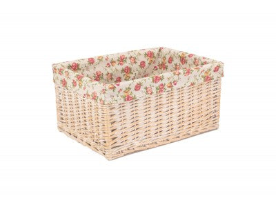 EXTRA LARGE WHITE WASH STORAGE BASKET with GARDEN ROSE LINING