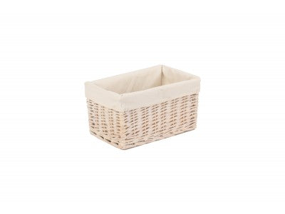 SMALL WHITE WASH STORAGE BASKET with WHITE LINING