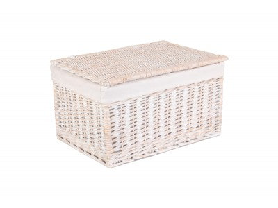 EXTRA LARGE WHITE WASH FINISH STORAGE HAMPER with WHITE LINING