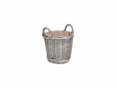 SMALL ROUND LINED WICKER PLANTER BASKET