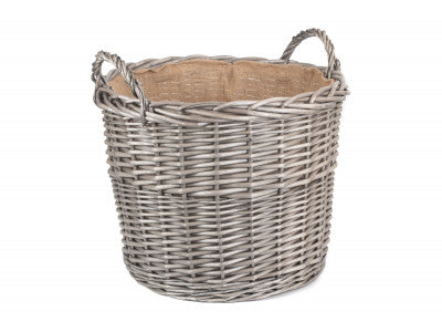 EXTRA LARGE ROUND LINED WICKER LOG BASKET