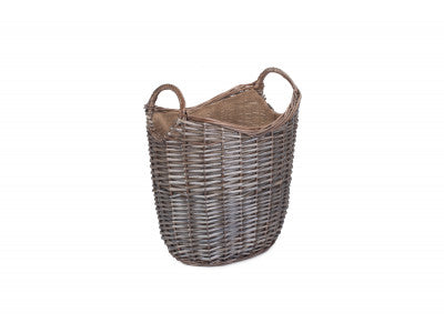 SMALL SCOOP NECK ANTIQUE WASH HESSIAN LINED BASKET