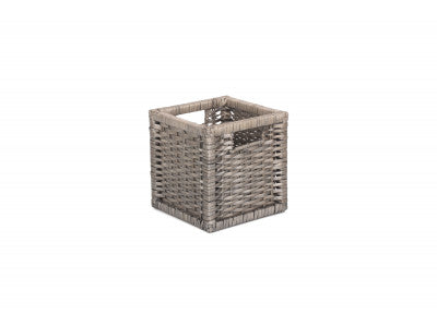 SMALL WOODEN FRAMED SPLIT WILLOW STORAGE BASKET