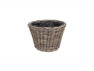 SMALL TAPERED RATTAN ROUND PLANTER with PLASTIC LINING