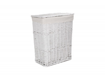 SMALL WHITE WICKER LAUNDRY HAMPER BASKET