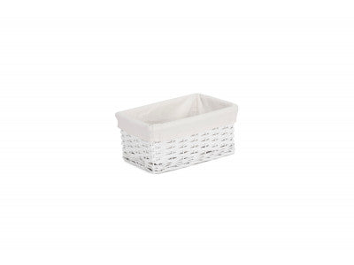 SMALL WHITE WICKER STORAGE BASKET