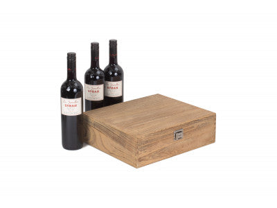 THREE BOTTLE OAK EFFECT WOODEN BOX