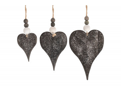 SET 3 HANGING GLITTER HEART DECORATIONS