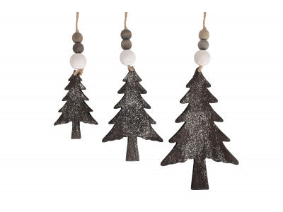 SET 3 HANGING GLITTER CHRISTMAS TREE DECORATIONS