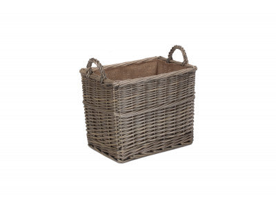 SMALL RECTANGULAR LINED WICKER LOG / STORAGE BASKET