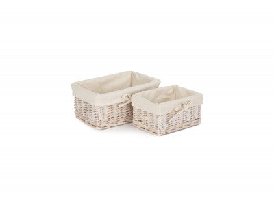 WHITE WASH FINISH WILLOW TRAY with LINING set 2