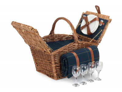 ELEGANT 4 PERSON BLUE TWEED HAMPER