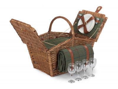 ELEGANT 4 PERSON GREEN TWEED HAMPER