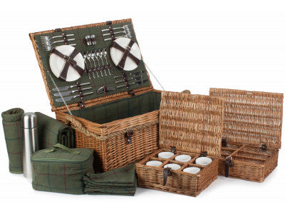 ROPE HANDLED GREEN TWEED 6 PERSON HAMPER