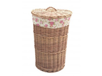 SMALL LIGHT STEAMED ROUND LINEN BASKET with GARDEN ROSE LINING