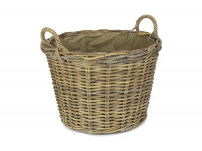 ROUND GREY RATTAN LOG BASKET with CORDURA LINING