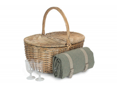 OVAL 2 PERSON GREY SAGE TWEED FITTED HAMPER