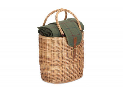 OVAL GREEN TWEED CHILLER HAMPER BASKET