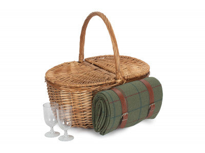 OVAL 2 PERSON GREEN TWEED FITTED HAMPER