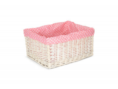 EXTRA LARGE WHITE WASH STORAGE BASKET with PINK SPOTTY LINING