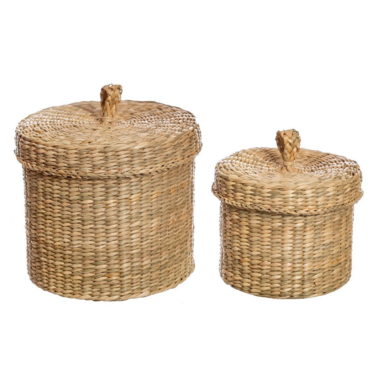 Seagrass Baskets With Lid - Set of 2