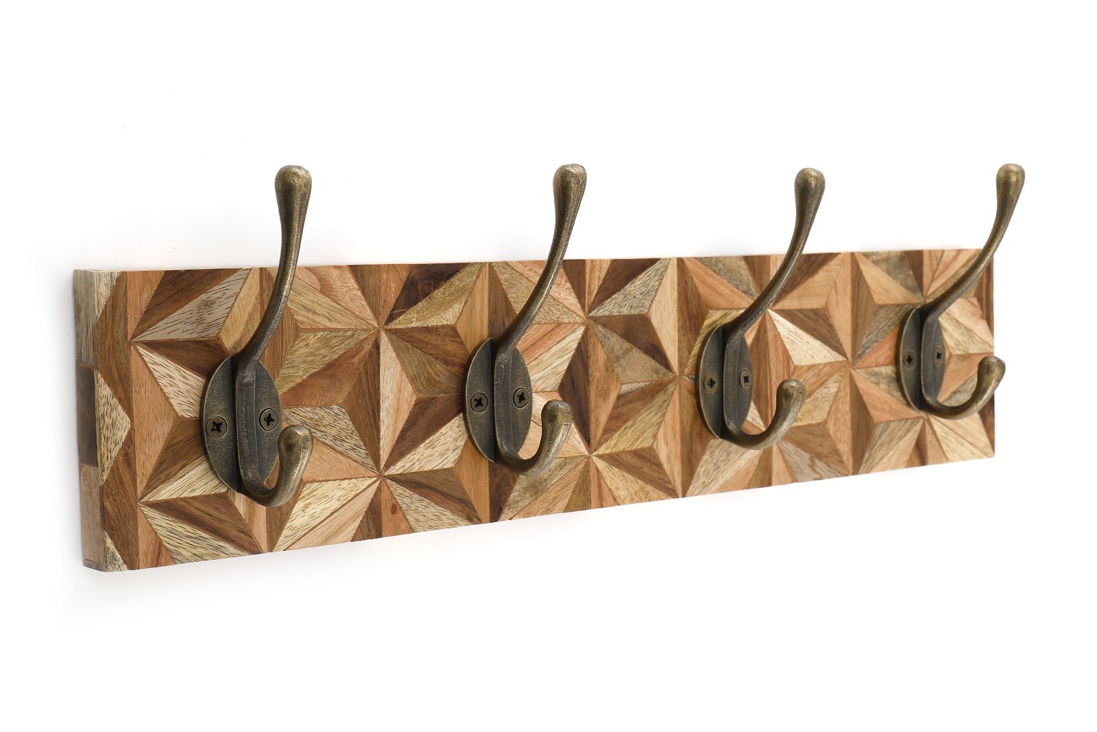 Aztec Design Wooden Plinth, 4 Double Coat Hooks