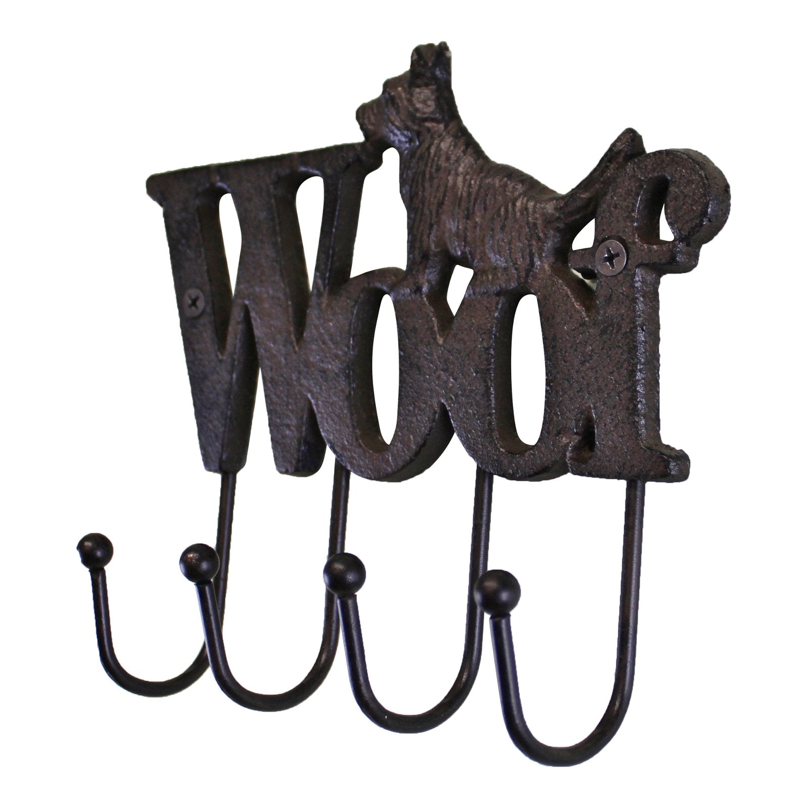 Rustic Cast Iron Wall Hooks, Playful Dog Design With 5 Hooks