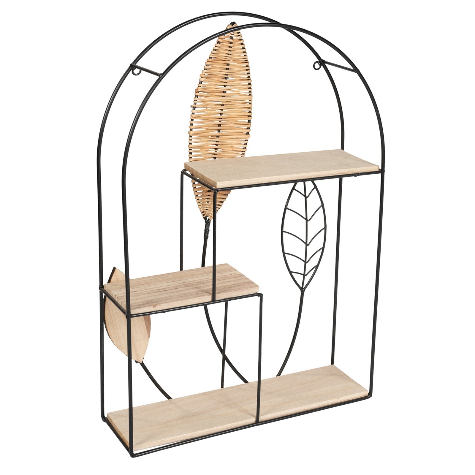 Arched Metal Framed Rattan Leaf Shelf Unit