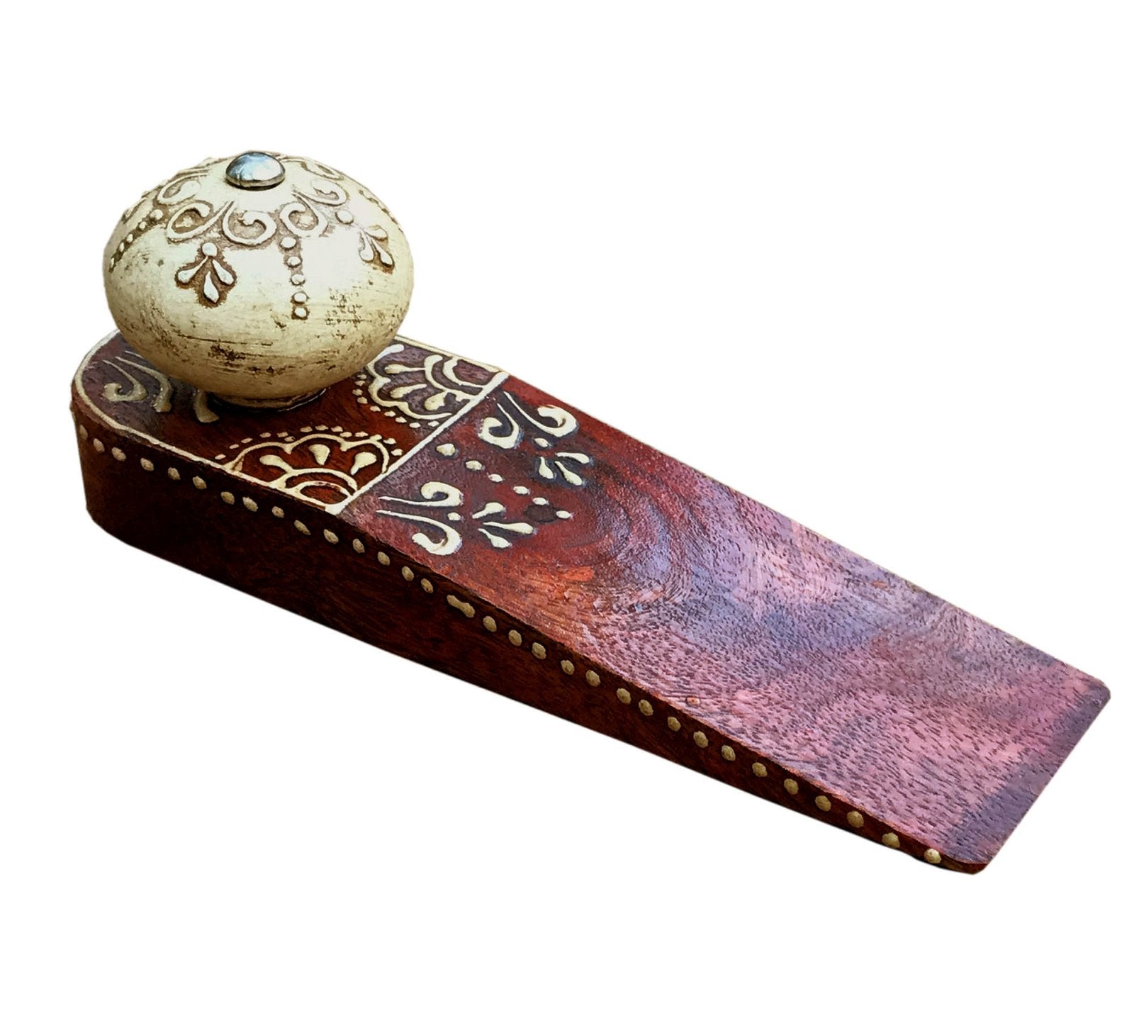 Red Doorstop With Wooden Knob