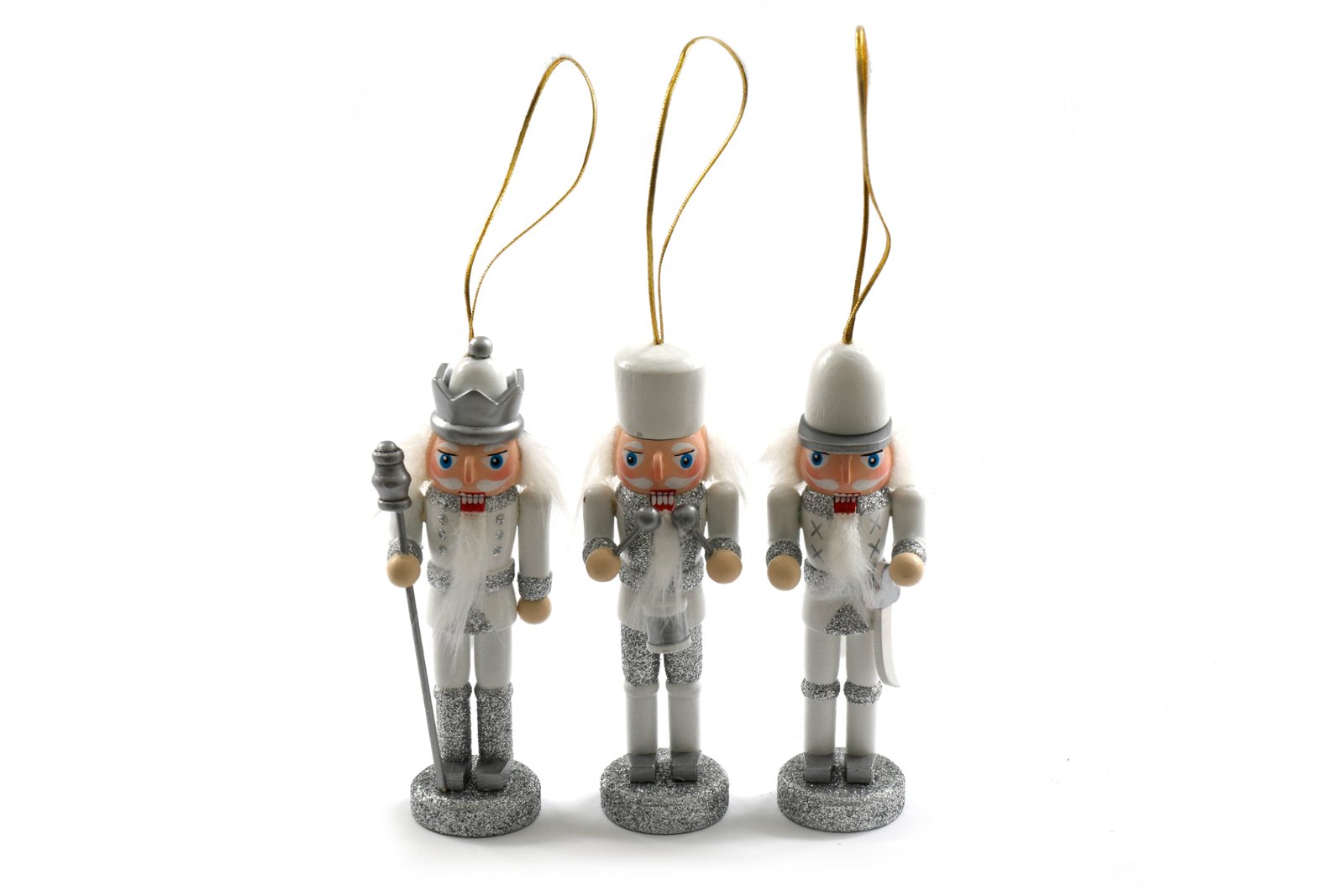 Trio of Silver Nutcracker Tree Decorations