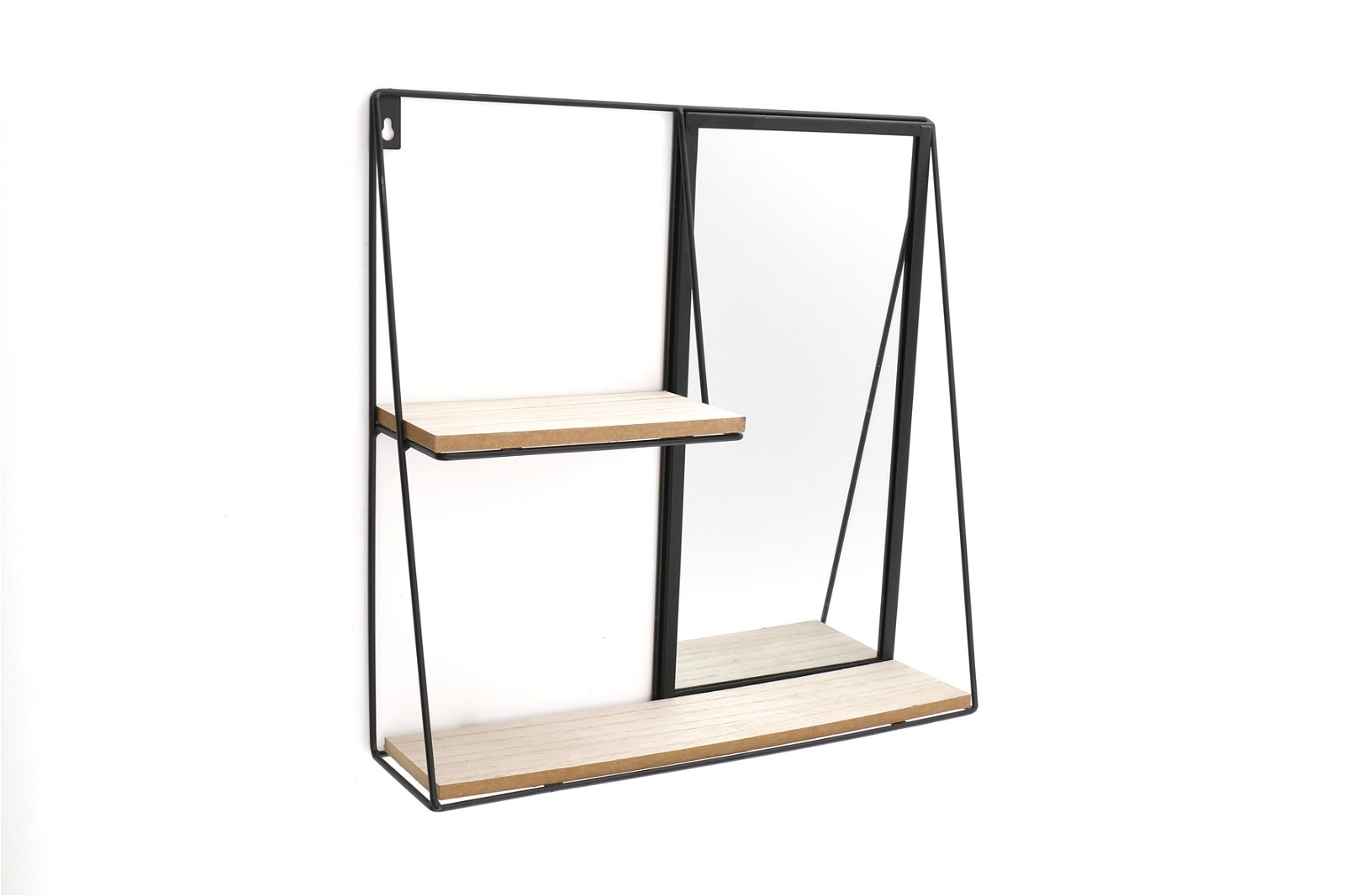 Black Metal Mirror With Two Shelves 40.5cm