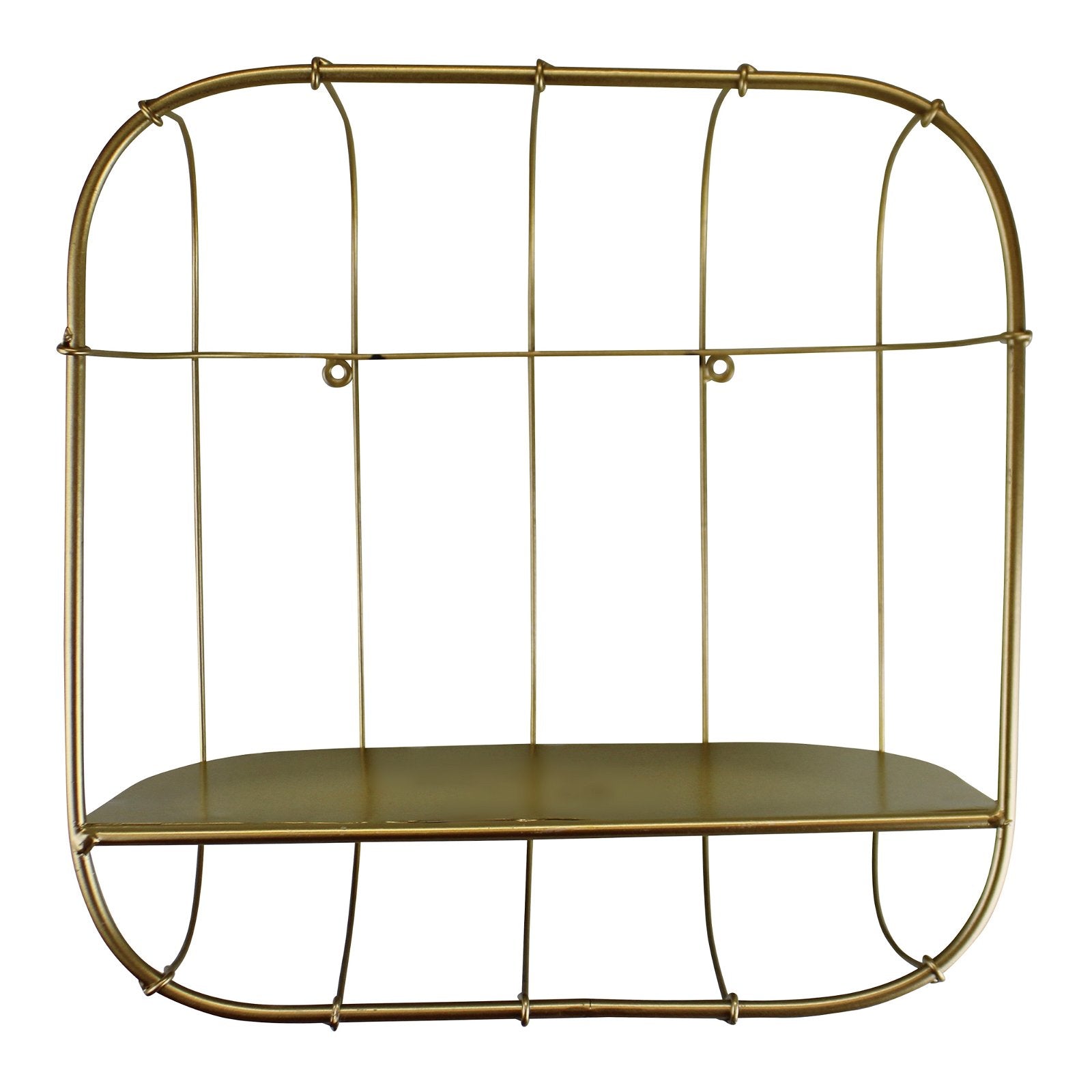 Gold Metal Wall Storage Shelf, Basket Design